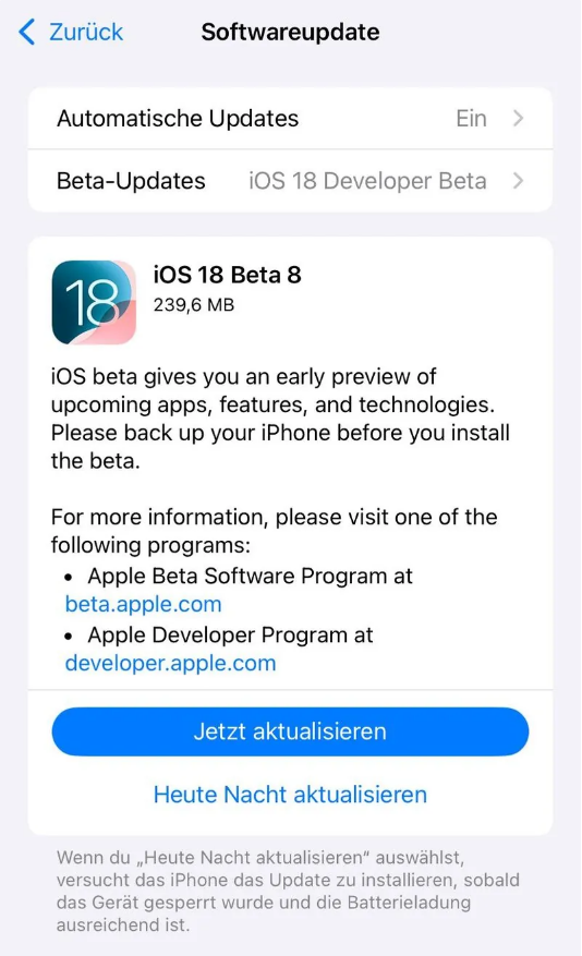 云岩苹果手机维修分享苹果 iOS / iPadOS 18 开发者预览版 Beta 8 发布 